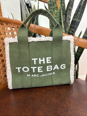 Marc Jacobs Olive Green Tote with White Sherpa Trim